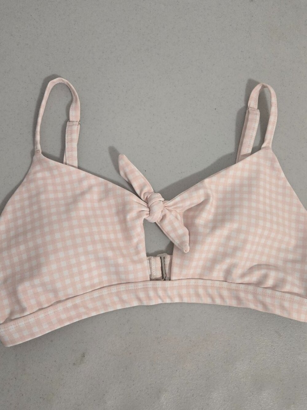 Albion "Off The Hook"  Bikini Top Size Large 12-14 pink/white check knot front
